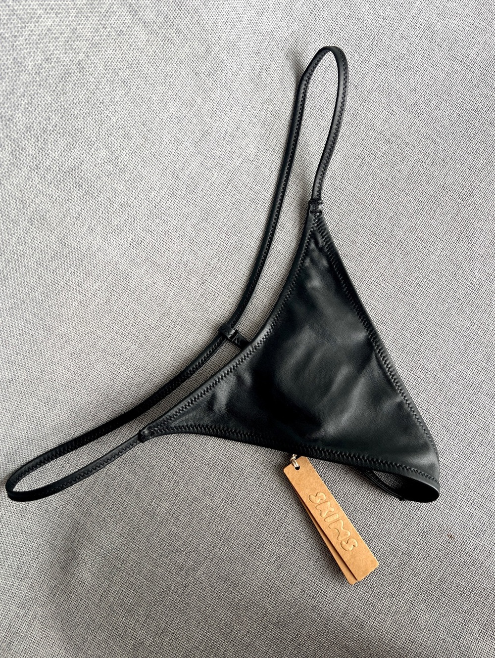 Skims Micro Pleather Swim String Bikini Thong leather effect Onyx black size